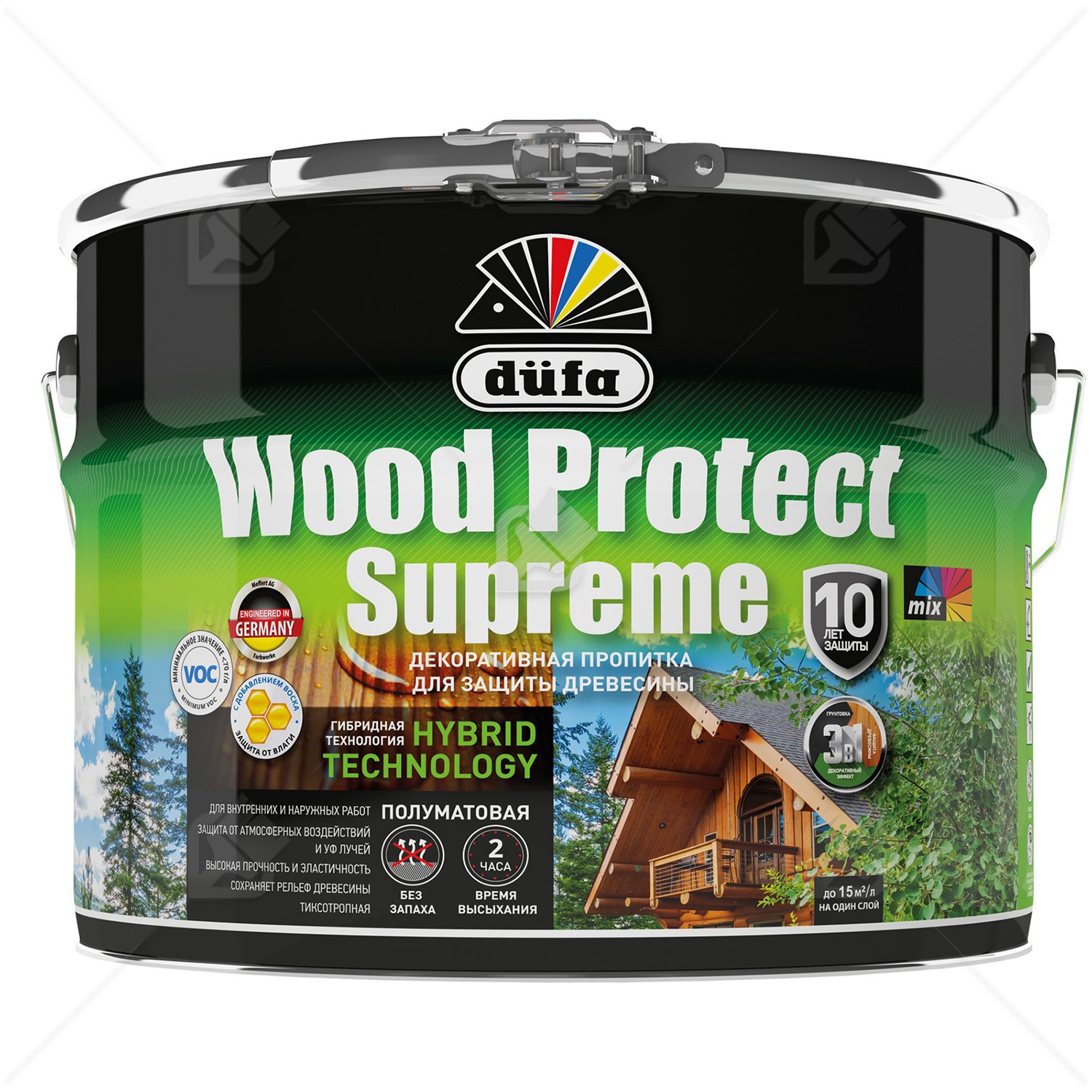 Пропитка декоративная для защиты древесины Dufa Wood Protect Supreme белая 9 л