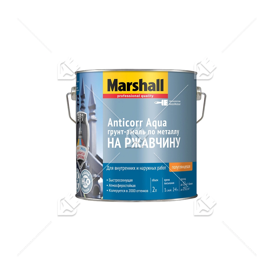 Грунт-эмаль на ржавчину на водной основе Marshall Anticorr Aqua полуглянцевая база BW 2 л.