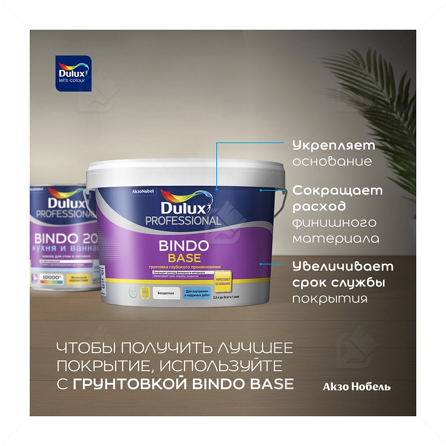 Краска для кухни и ванной латексная Dulux Professional Bindo 20 полуматовая база BW 9 л.